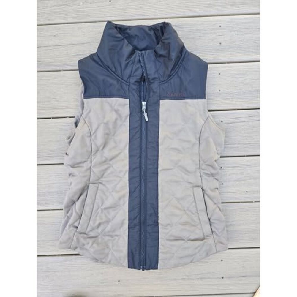 Marmot Puffer Vest Womens Medium Black Tan Quilted Jacket Winter Ski Sleeveless